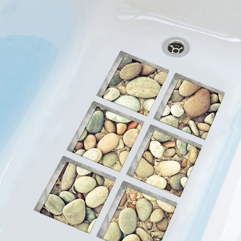 ChezMax Bath Treads Stickers Cobblestone Pattern Square 3D Adhesive Anti Slip Tub Tattoos Safety Decals Mat Waterproof Shower Tub Sticker Bathtub Appliques for Bath Pools Home Decor 6 Pcs 5.9" X 5.9" - Image 1